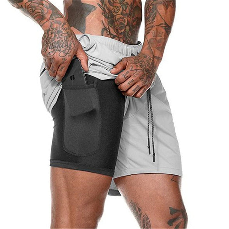 Shorts masculinos de corrida masculinos 2 em 1 shorts esportivos masculinos de secagem rápida de dois andares