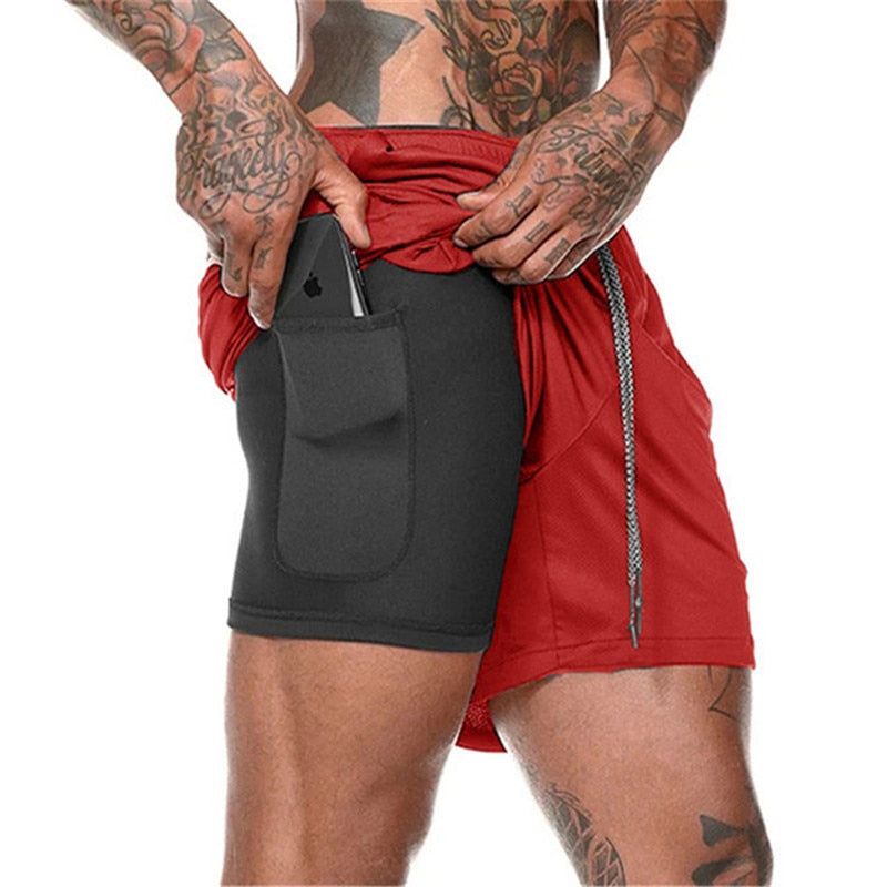 Shorts masculinos de corrida masculinos 2 em 1 shorts esportivos masculinos de secagem rápida de dois andares