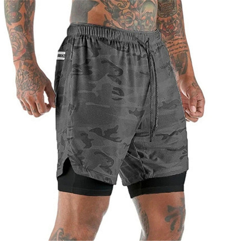 Shorts masculinos de corrida masculinos 2 em 1 shorts esportivos masculinos de secagem rápida de dois andares