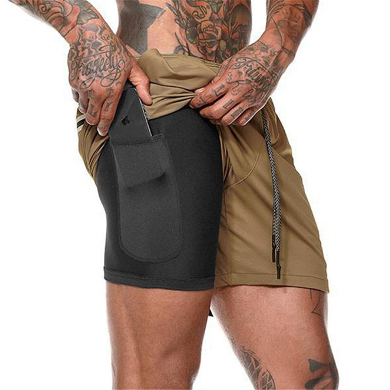 Shorts masculinos de corrida masculinos 2 em 1 shorts esportivos masculinos de secagem rápida de dois andares