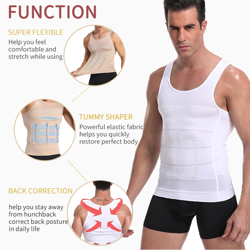 Colete modelador de cintura para homens Be-In-Shape Modelador de cintura para controle de barriga Camisa regata para correção de costas Abdômen Modelador de cintura