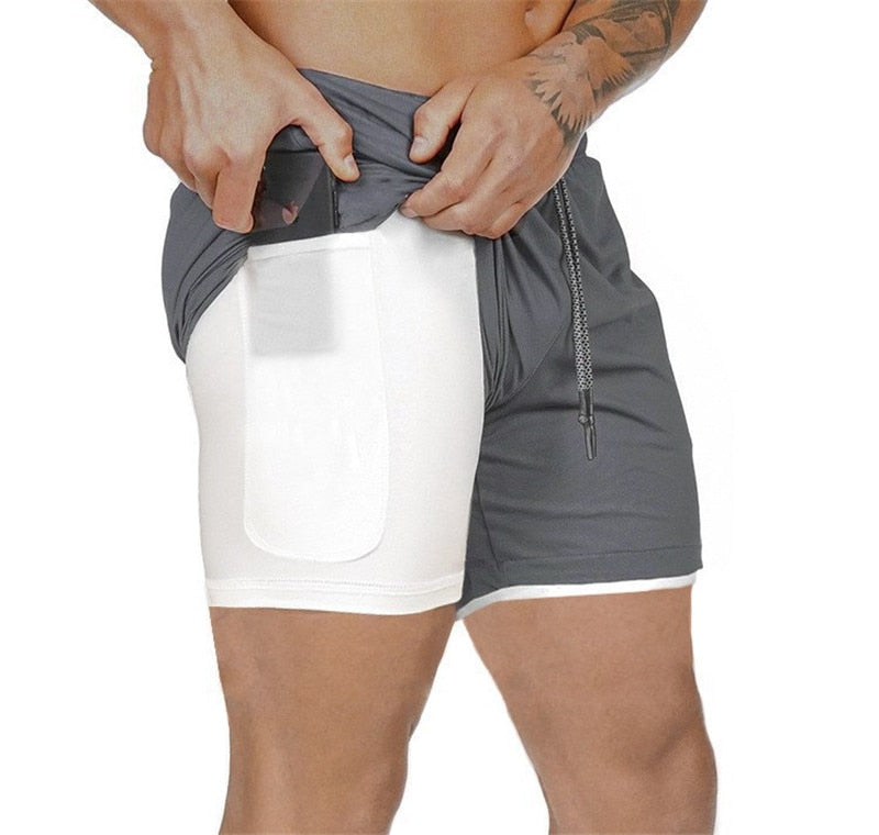 Shorts masculinos de corrida masculinos 2 em 1 shorts esportivos masculinos de secagem rápida de dois andares