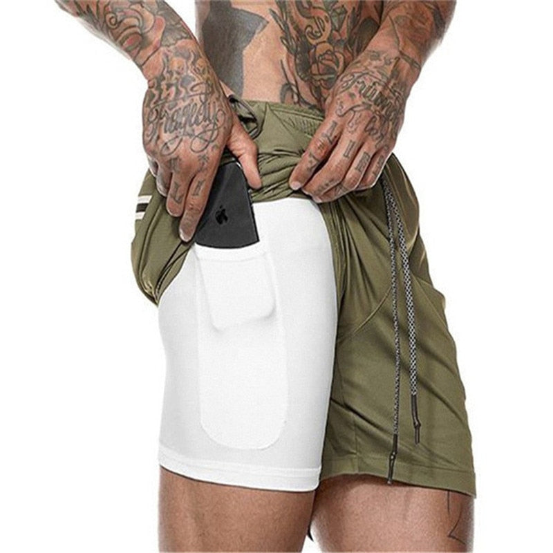 Shorts masculinos de corrida masculinos 2 em 1 shorts esportivos masculinos de secagem rápida de dois andares