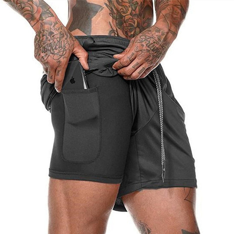 Shorts masculinos de corrida masculinos 2 em 1 shorts esportivos masculinos de secagem rápida de dois andares