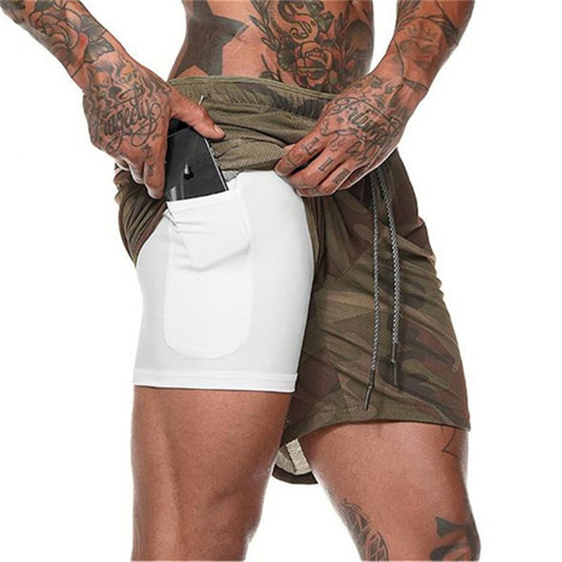 Shorts masculinos de corrida masculinos 2 em 1 shorts esportivos masculinos de secagem rápida de dois andares