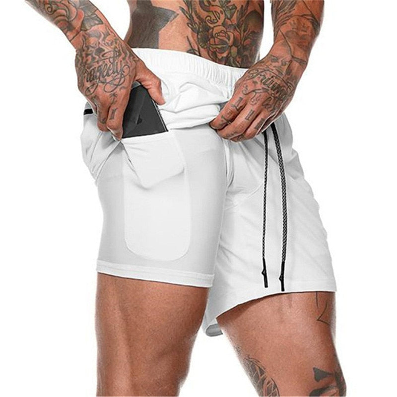 Shorts masculinos de corrida masculinos 2 em 1 shorts esportivos masculinos de secagem rápida de dois andares