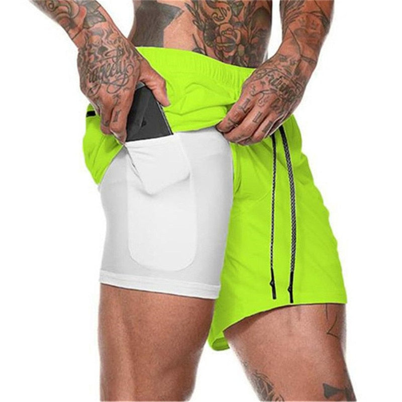 Shorts masculinos de corrida masculinos 2 em 1 shorts esportivos masculinos de secagem rápida de dois andares